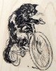 Cat on bicycle rubber stamp 