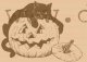 Halloween Cat on pumpkin rubber stamp