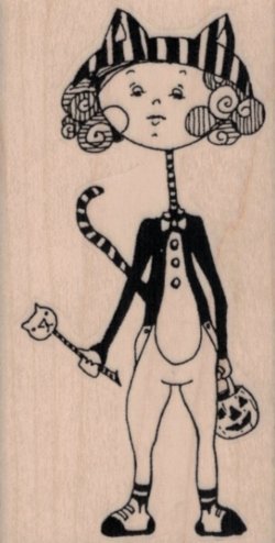 画像1: Whimsical Tuxedo Cat Trick Or Treater 2 x 3 ¾